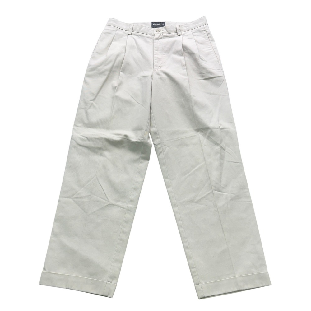 Eddie Bauer Classic Fit Chino Pants Mens 34x30 Tan Pleated Cuffed Casual Khaki